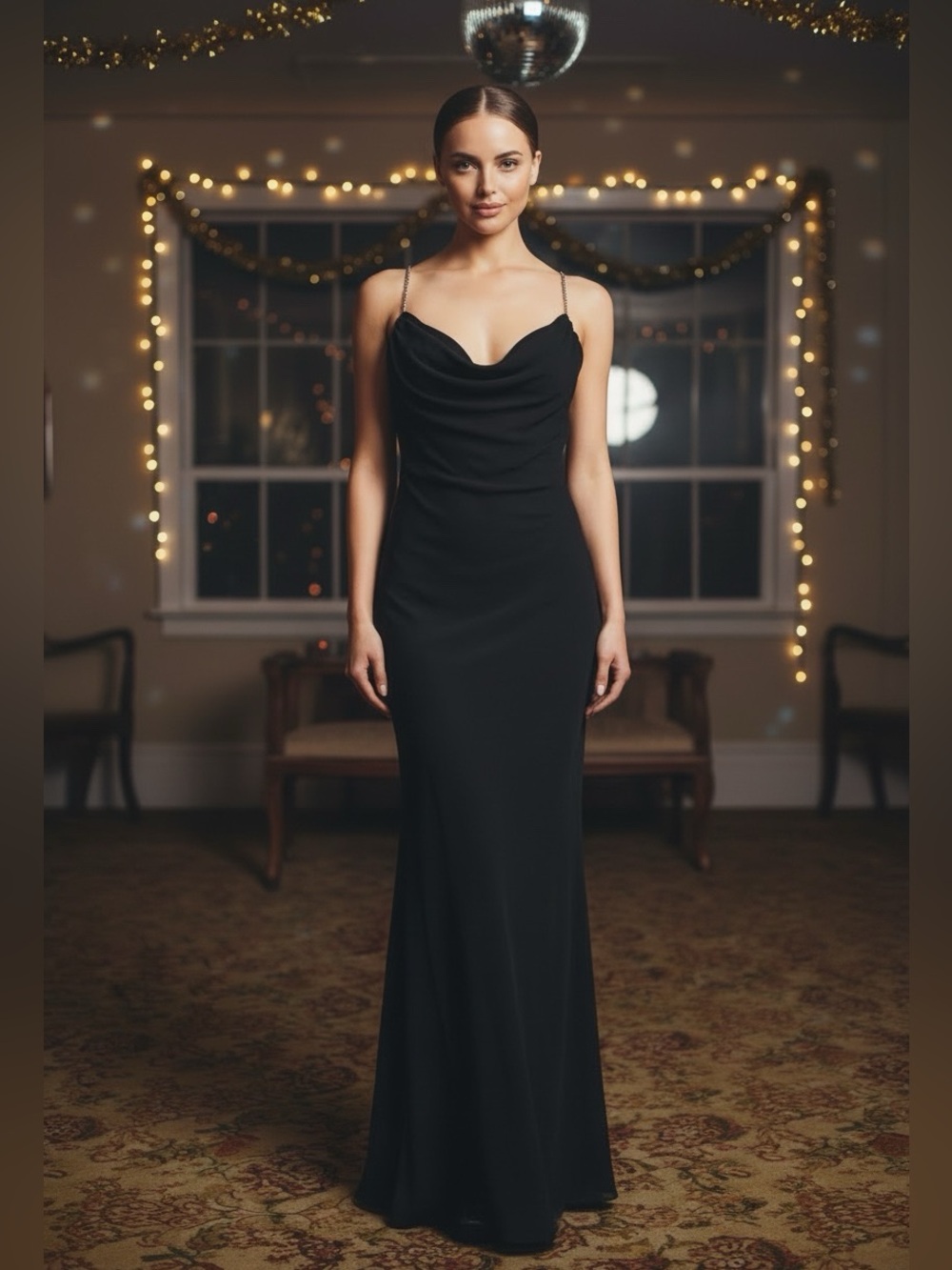 Vintage Dave & Johnny by Laura Ryner Black Draped Back Formal Dress Size 9/10